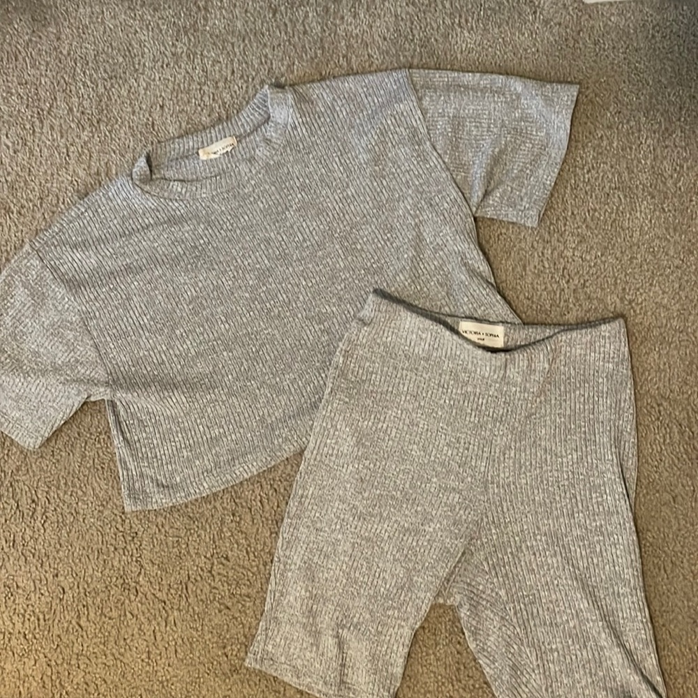 Gray Knit Ribbed Set